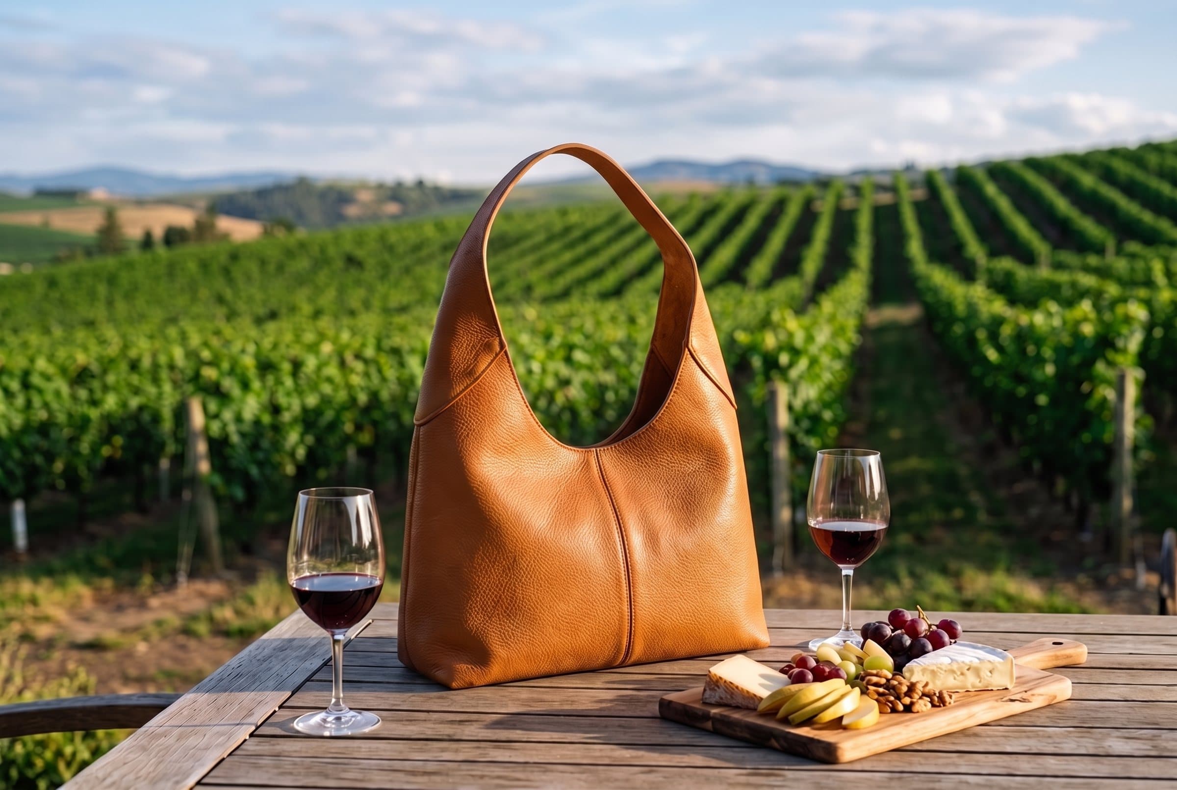 The Rally in Cognac on a winery terrace table above the vine rows